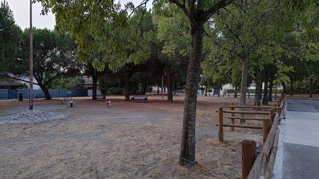 A park near my home. Empty throughout the year because the benches are always in shade. Empty in summer because the trees attract mosquitoes.
